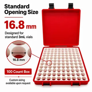 100 Count 3mL Vial Storage Box, Custom Fit PLA Organizer with Dual Latches product photo 2