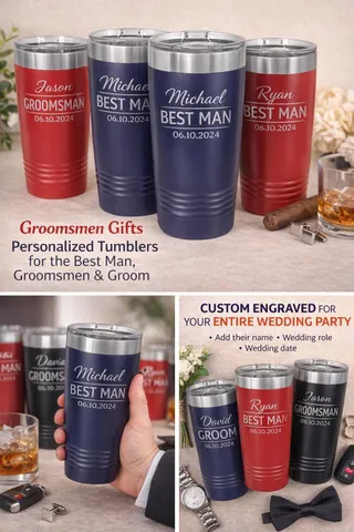 Personalized Groomsmen Tumbler – Custom Engraved 20oz Stainless Steel Wedding Party Cup product photo 3