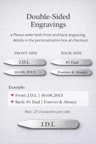 Custom Engraved Stainless Steel Collar Stays – Personalized Groomsmen Wedding Gift product photo 4