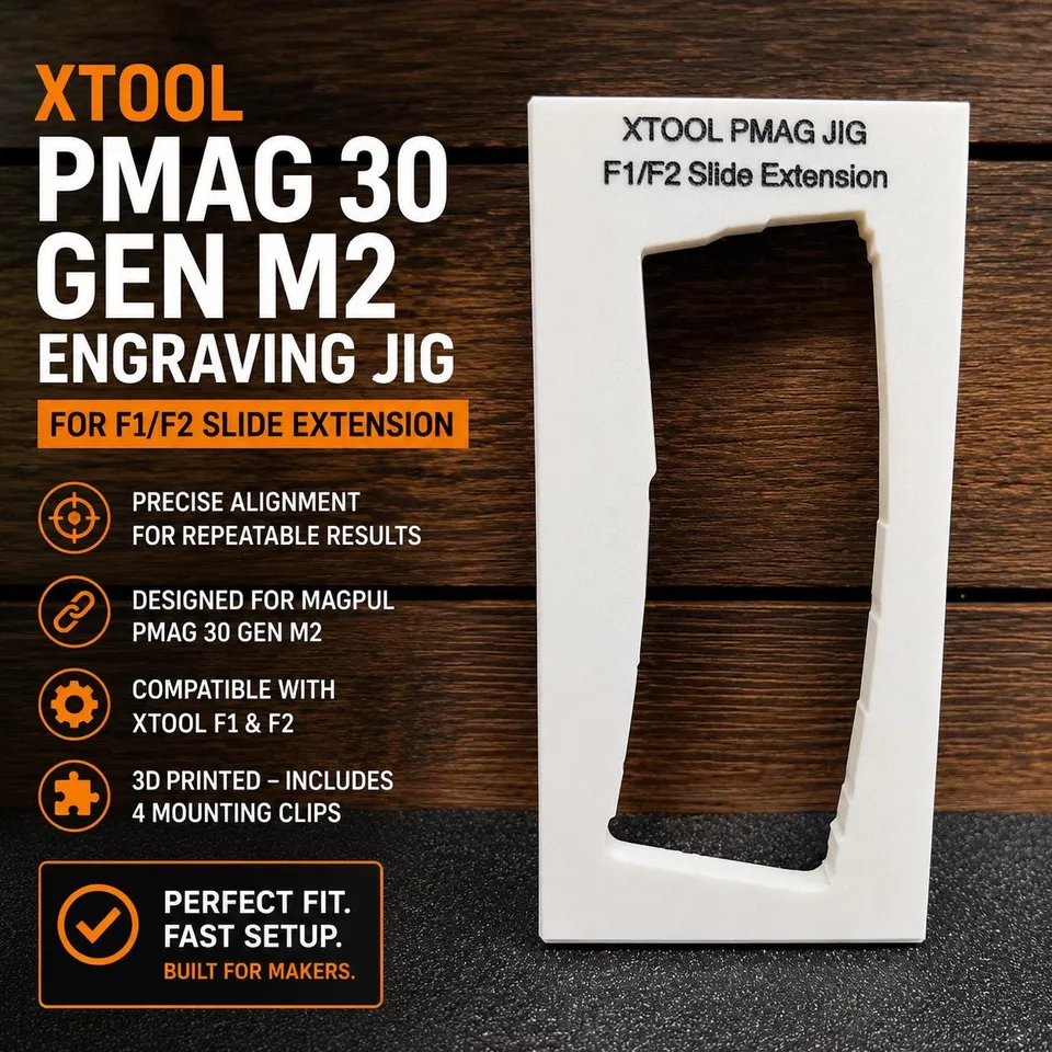 PMAG 30 GEN M2 Engraving Jig for xTool® F1/F2 Slide Extension | 3D Printed Laser Alignment Fixture | Includes Mounting Clips product photo 1