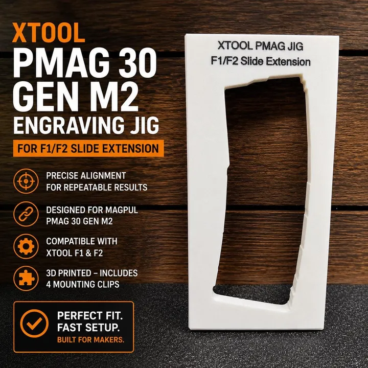 PMAG 30 GEN M2 Engraving Jig for xTool® F1/F2 Slide Extension | 3D Printed Laser Alignment Fixture | Includes Mounting Clips product photo 1