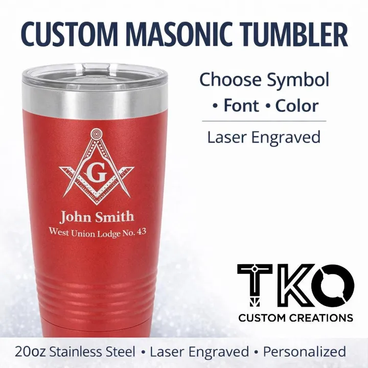 Custom Masonic Tumbler | Personalized Square & Compass Engraved 20oz Stainless Steel Mug product photo 1