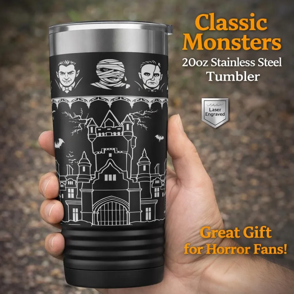 Classic Monsters Tumbler | Laser Engraved Gothic Castle Drinkware product photo 1