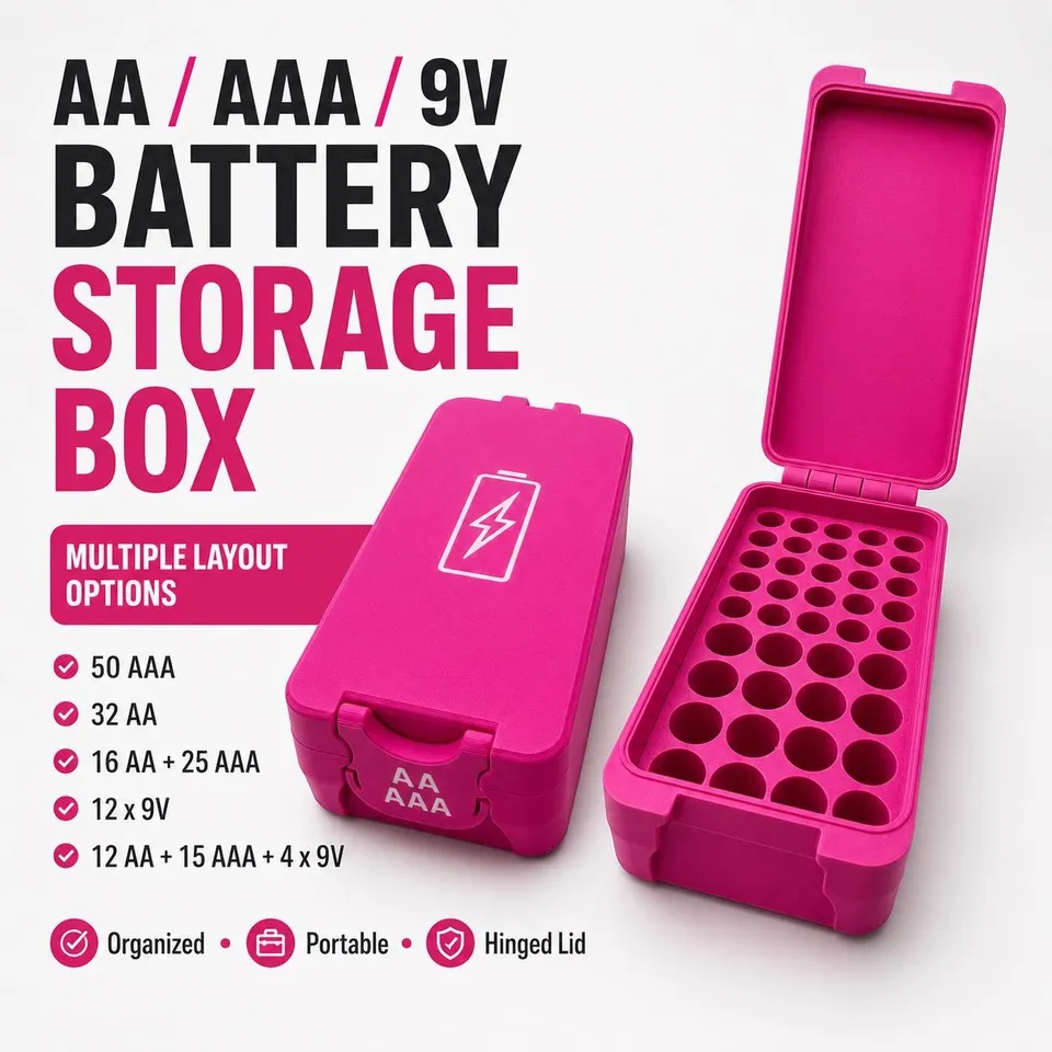 3D Printed Battery Storage Box – AA, AAA, 9V Organizer with Multiple Layouts product photo 1