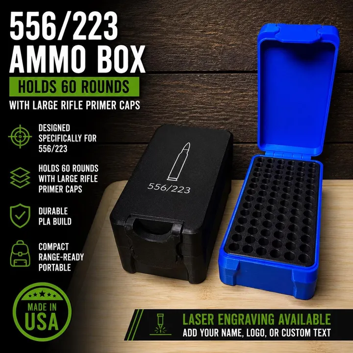 5.56 / .223 Ammo Storage Box | 60 Round 3D Printed PLA Cartridge Case product photo 1