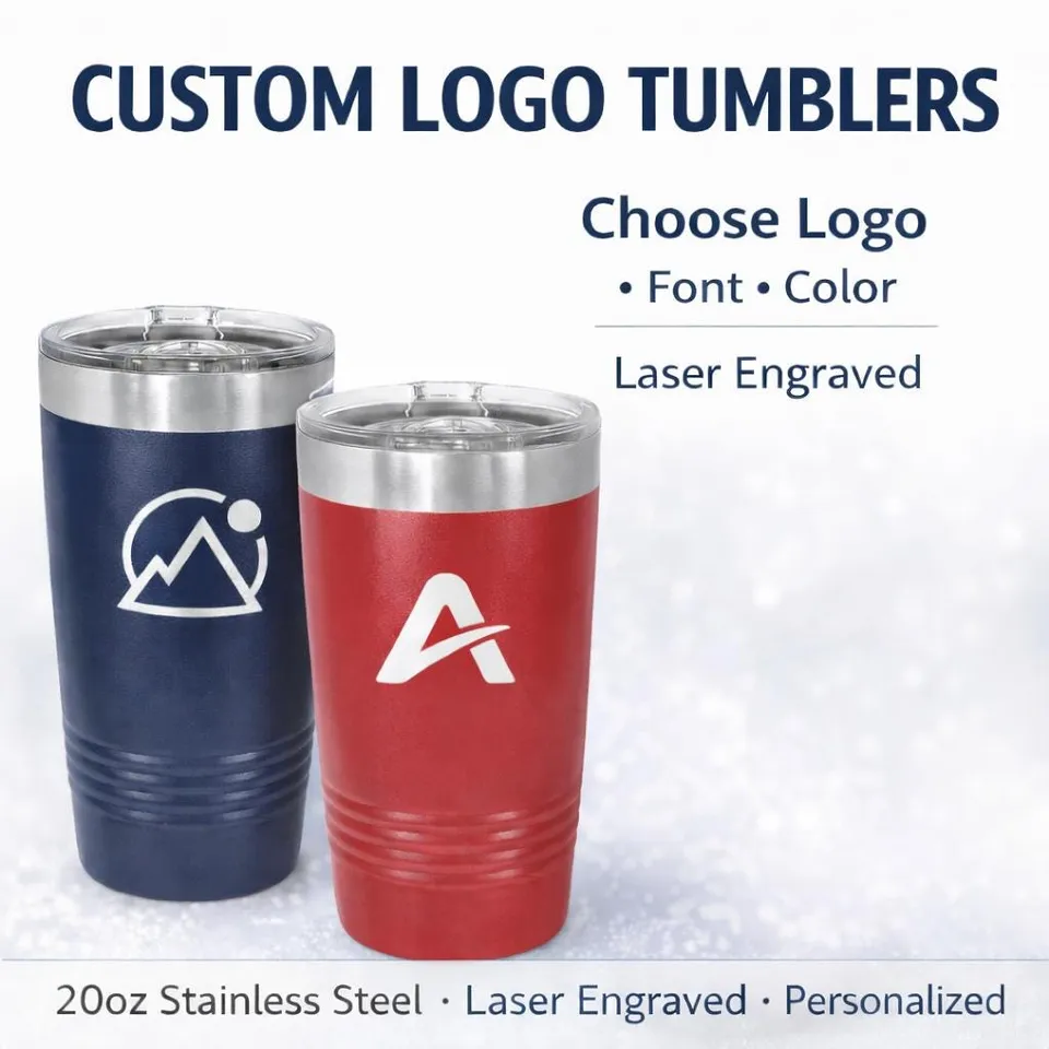 Custom Logo Tumbler | Laser Engraved 20oz Stainless Steel Cup | Personalized Business, Club & Organization Gift product photo 1