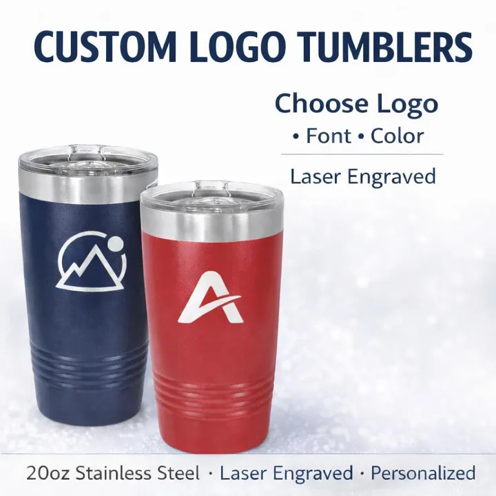 Custom Logo Tumbler | Laser Engraved 20oz Stainless Steel Cup | Personalized Business, Club & Organization Gift product photo 1