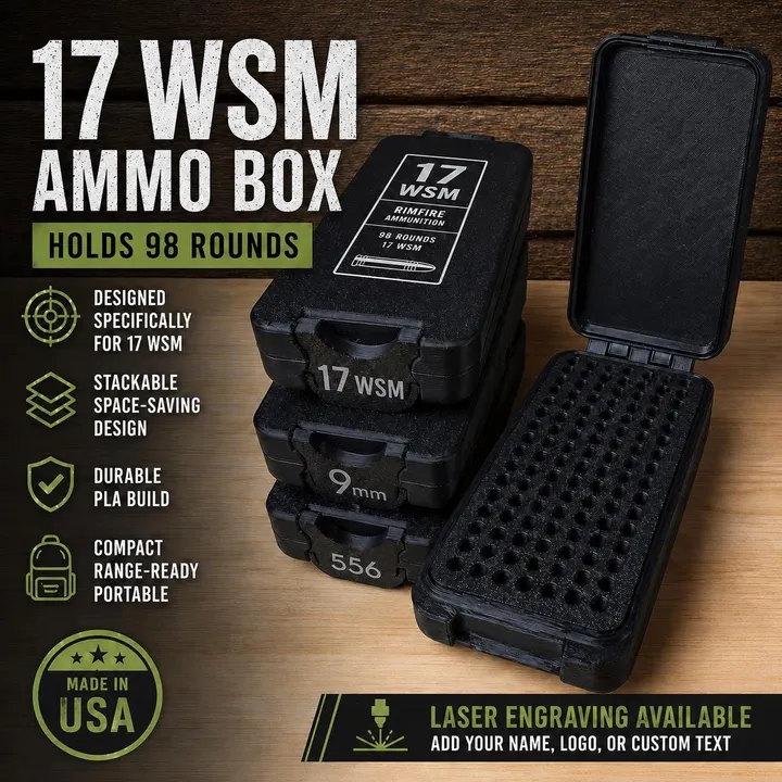 17 WSM Ammo Storage Box – 120 Round Capacity, Stackable PLA Organizer (Laser Engraving Available) product photo 1