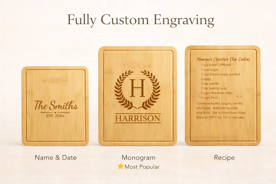 Personalized Bamboo Cutting Board, Custom Engraved Kitchen Gift product photo 1