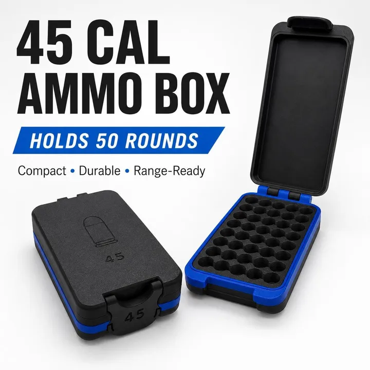 45 Caliber Ammo Box – 50 Round 3D Printed Storage Case (Optional Engraving) product photo 1
