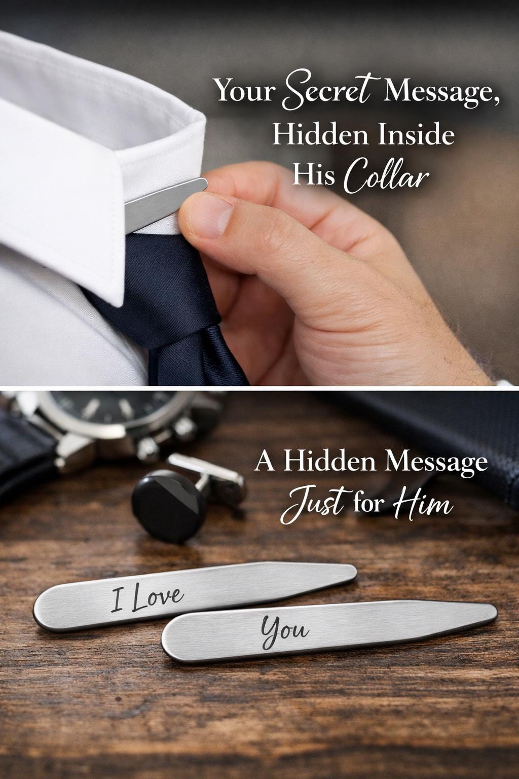 Custom Engraved Stainless Steel Collar Stays – Personalized Groomsmen Wedding Gift Secondary image