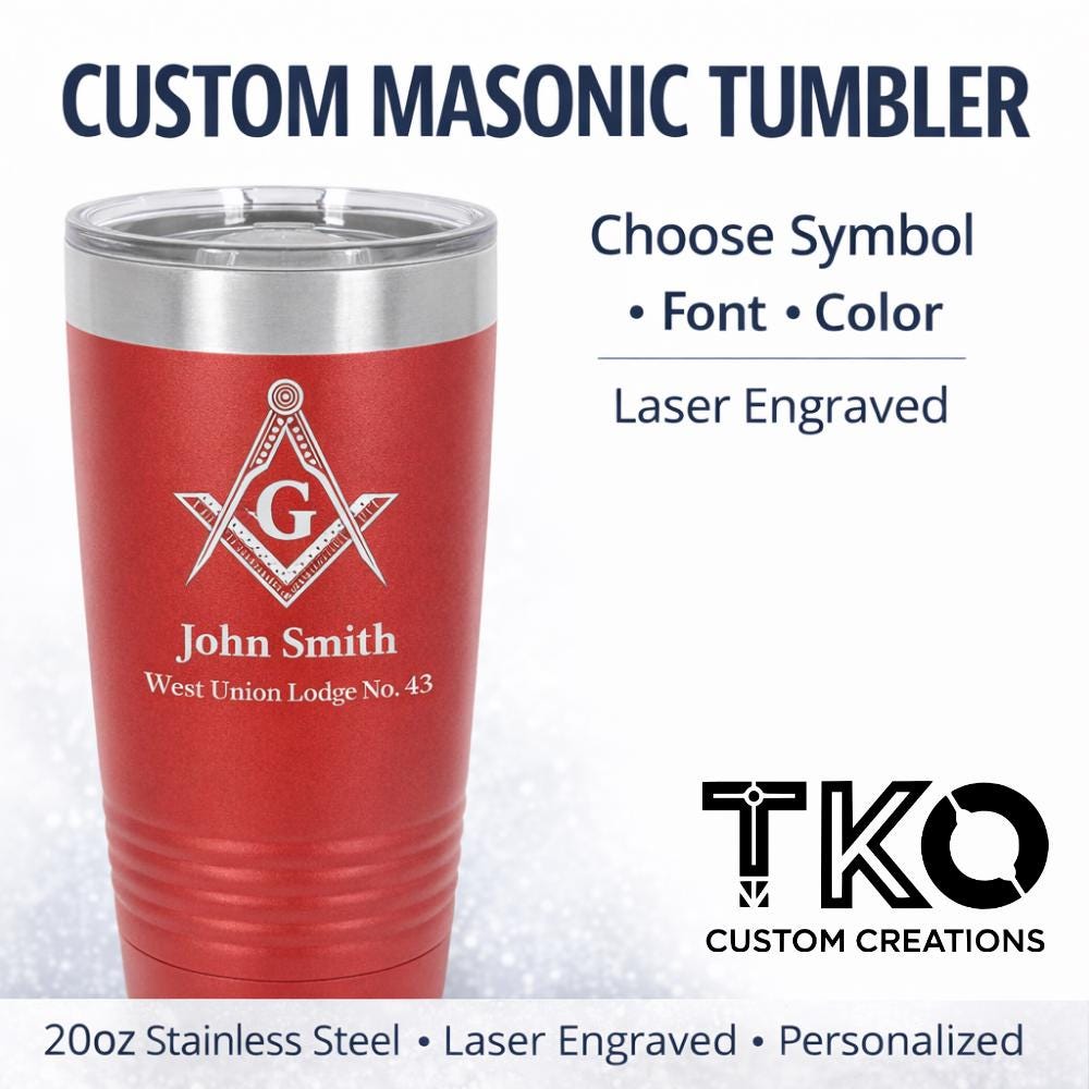 Custom Masonic Tumbler | Personalized Square & Compass Engraved 20oz Stainless Steel Mug Main image
