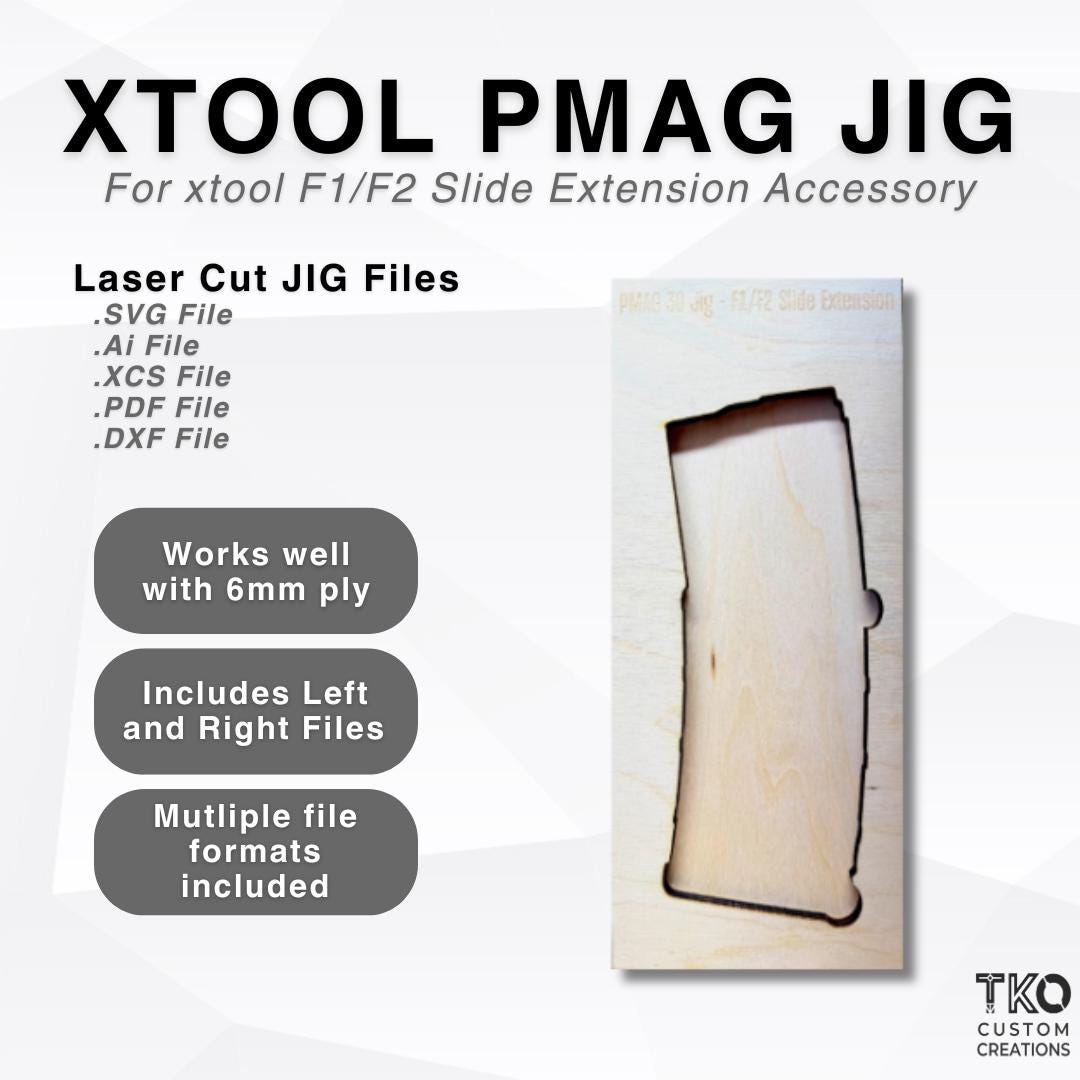 xTool F1 F2 Slide Extension Jig | PMAG Alignment Jig for Laser Cutting | Laser Jig Svg DXF Ai XCS | Digital Download Main image